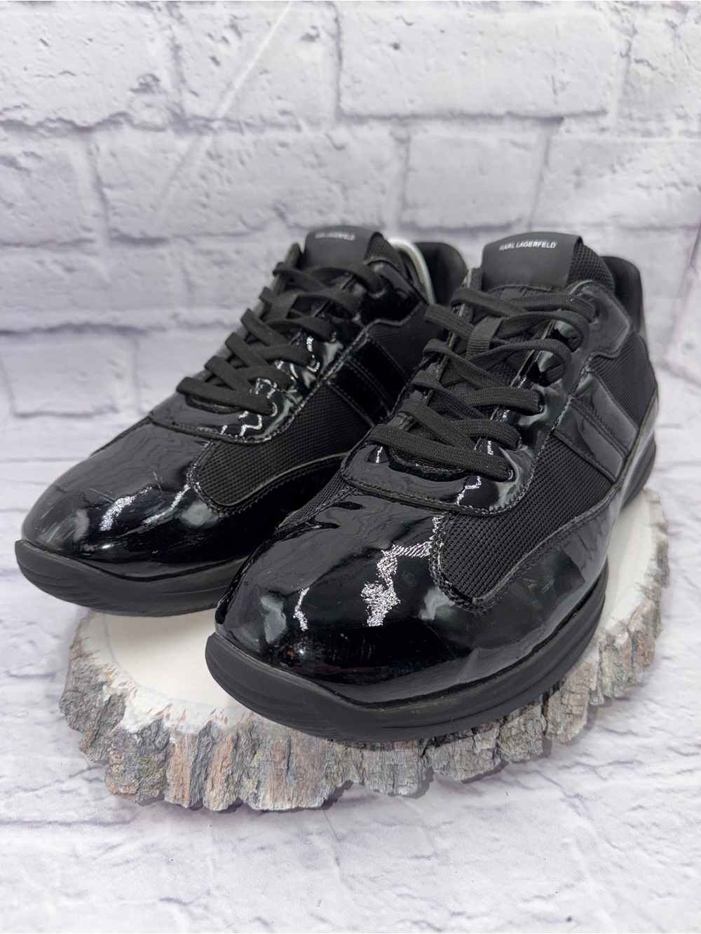 Karl Lagerfeld Paris Men's Camo Patent Leather Sneakers Shoes Sz 13 US Black